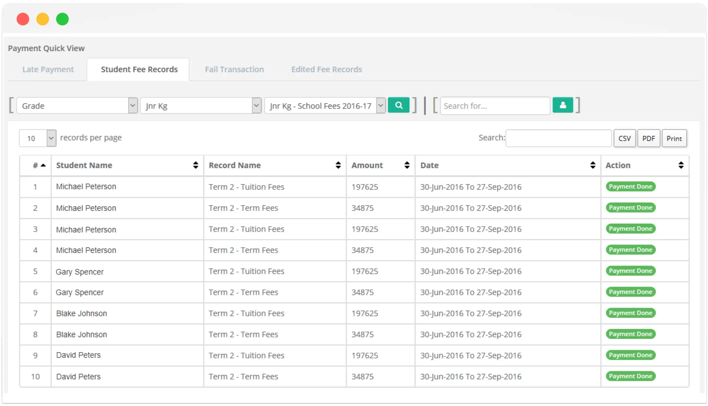 student fee records in EduCloud